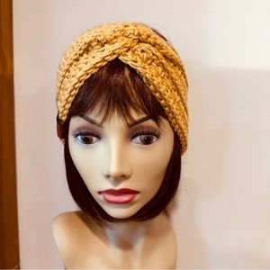 Dijon, gold hand knit headband/ear, warmer, 4 1/2” x 19”, great stocking stuffer